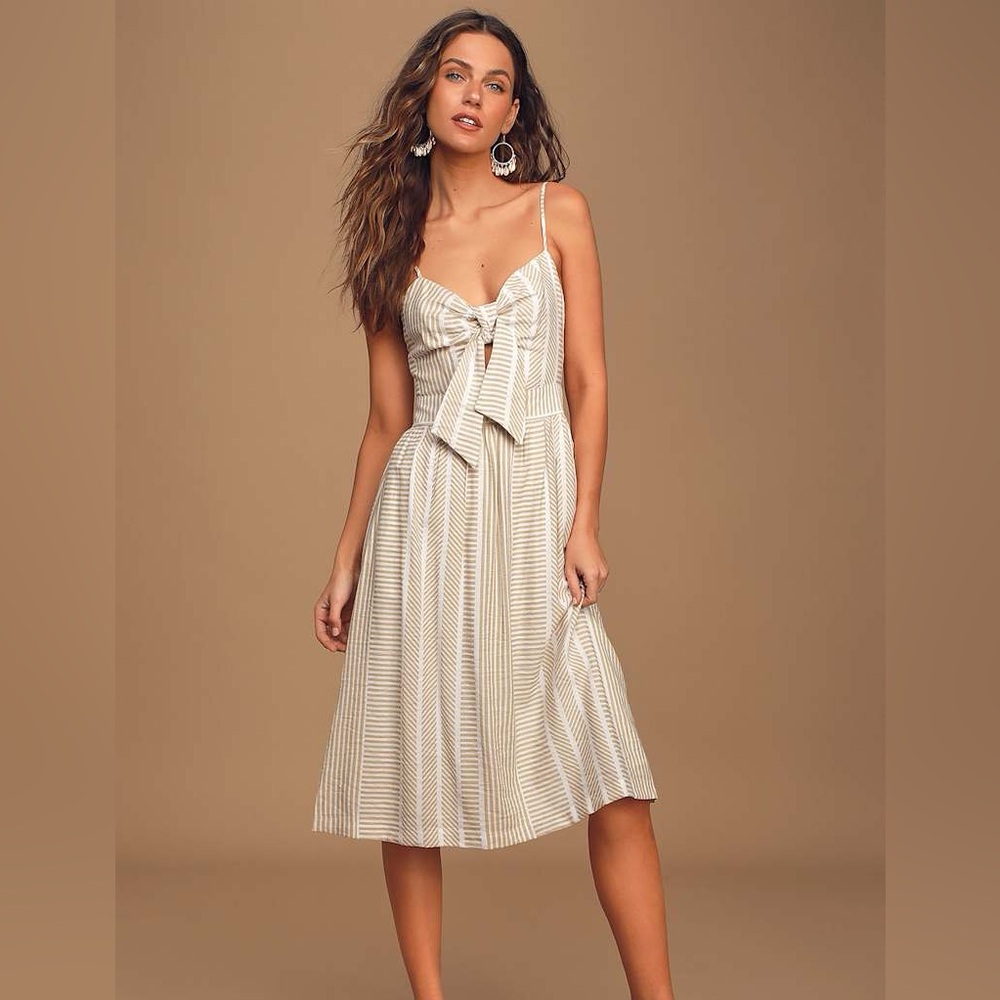 Lush Striped Tie Front Midi Dress